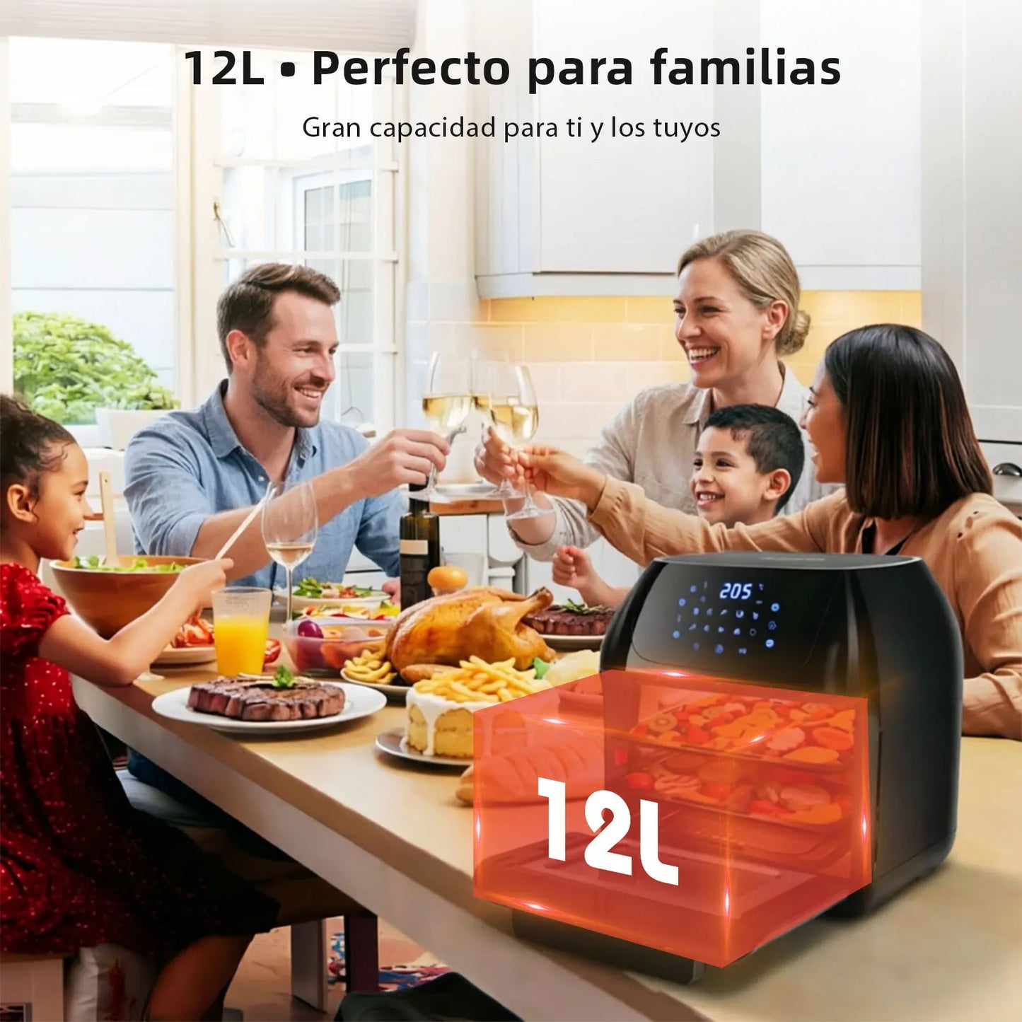 12L Air Fryer, Multifunction Air Oven, 6 Accessories, Dishwasher Safe, Led Touch Screen, Bpa Free, 1500W