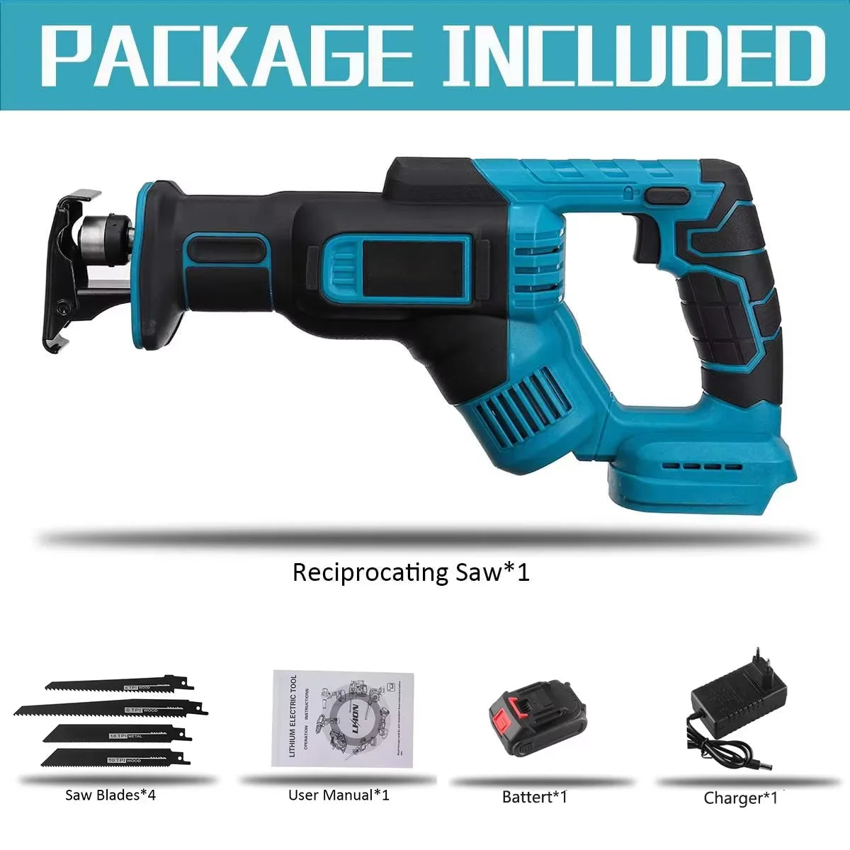 18V 300mm Cordless Electric Reciprocating Saw Stepless Variable Speed Metal Wood Cutting Tool Electric Saw For Makita 18V Batter
