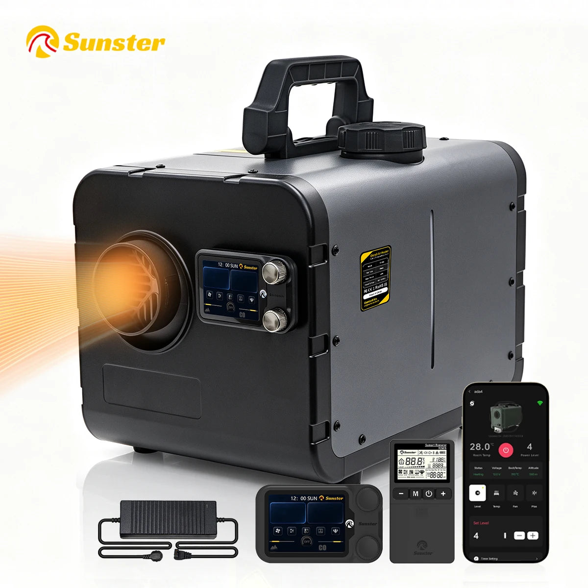 8KW Diesel Air Heater WiFi &Bluetooth App Control 12V/24V DC & 110-240V AC Dual Brushless Motor CO Monitor Remote Parking Heater