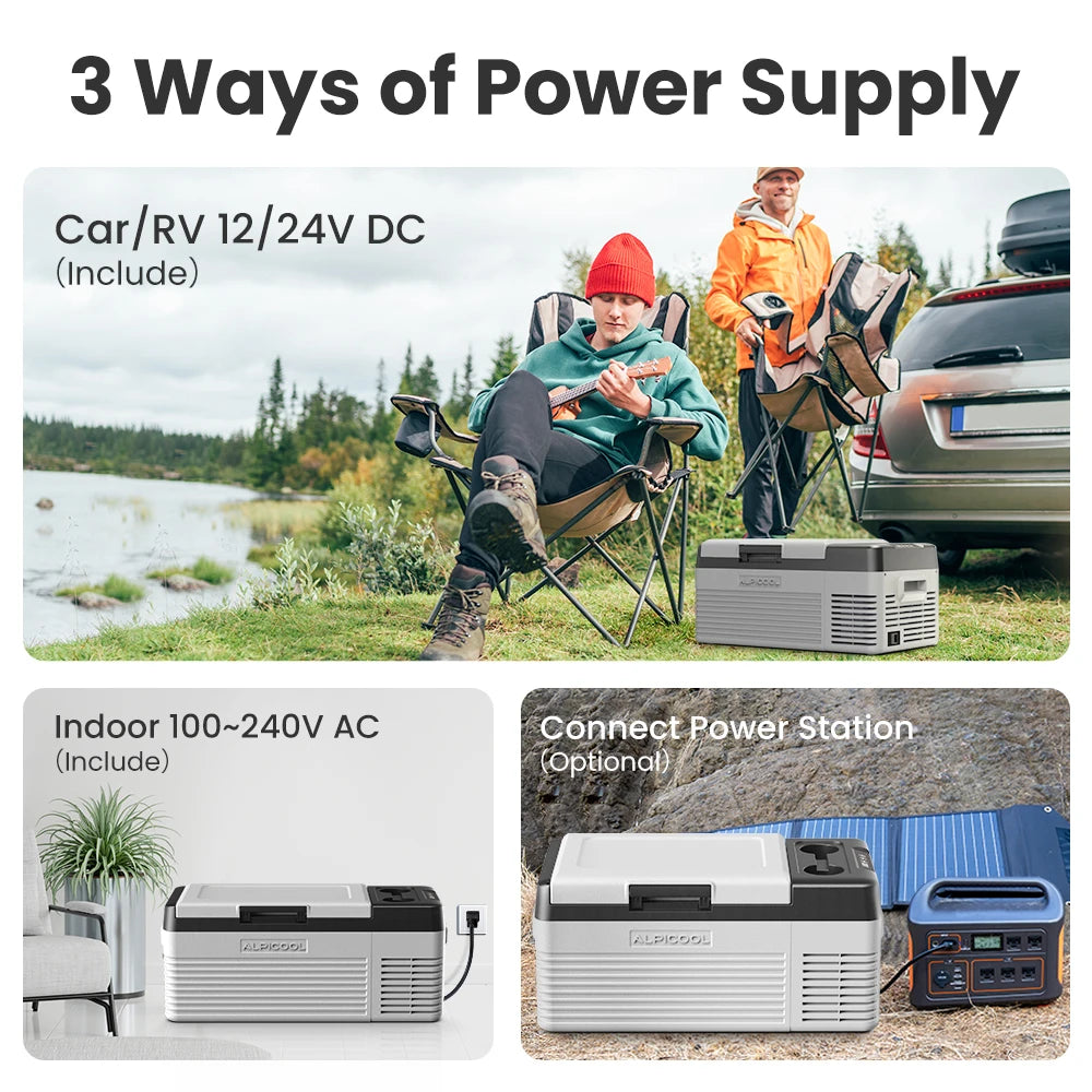 Alpicool CL15 15L Car Refrigerator 12V Compressor Fridge Mini Freezer 12/24V DC 100-240V AC Portable Cooler for Camping Travel