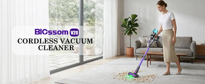 Blossom V20 Cordless Vacuum Cleaner, 650W Brushless Motor, 55KPa Powerful Suction, 65Min Runtime, Green LED Light, for Pet Hair Hardwood Carpet
