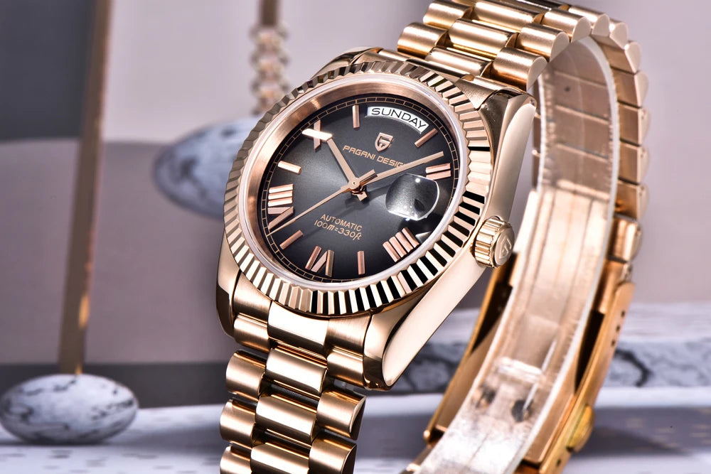 New PAGANI DESIGN 2026 watch, moon phase, luxury, gold, quartz, sport man, VK63, waterproof, sapphire glasses, anti-reflective, wristwatch, luminous ceramic glasses, stainless steel