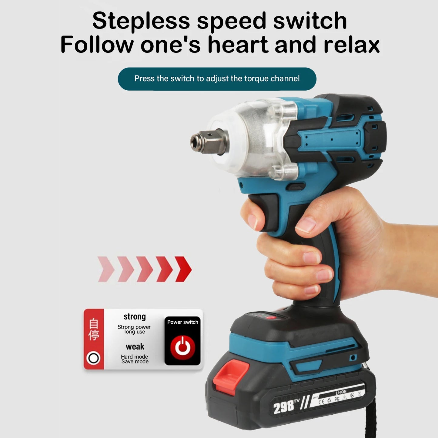 Brushless Electric Impact Wrench  260-280Nm Torque Wrench Cordless Drill Screwdriver Impact Frequency 0–3200/min Max Torque for Construction, Home Maintenance and Woodworking