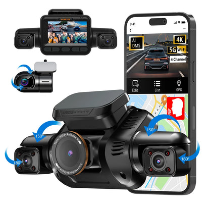 HUPEJOS V8Pro-4CH 360° 4K Dash Cam AI Driver Monitor System Built-in WiFi GPS,Night Vision,Voice Control,24H Parking Mode