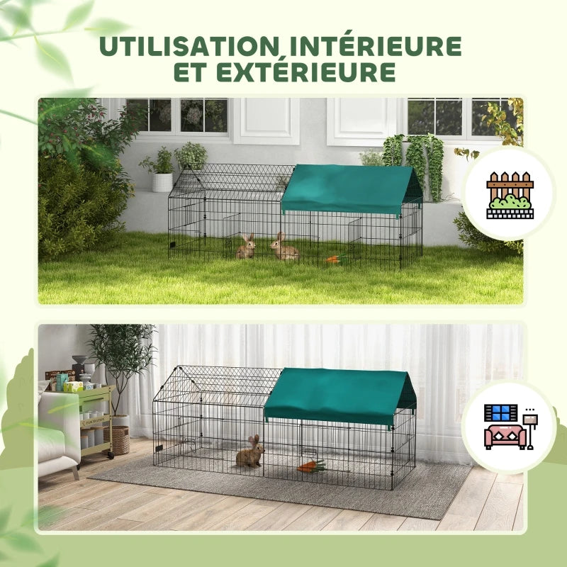 Steel Cage for Small Animals with Doors and Top Cover, for Rabbits, Chinchillas, Chickens, 185X75X75 Cm, Green
