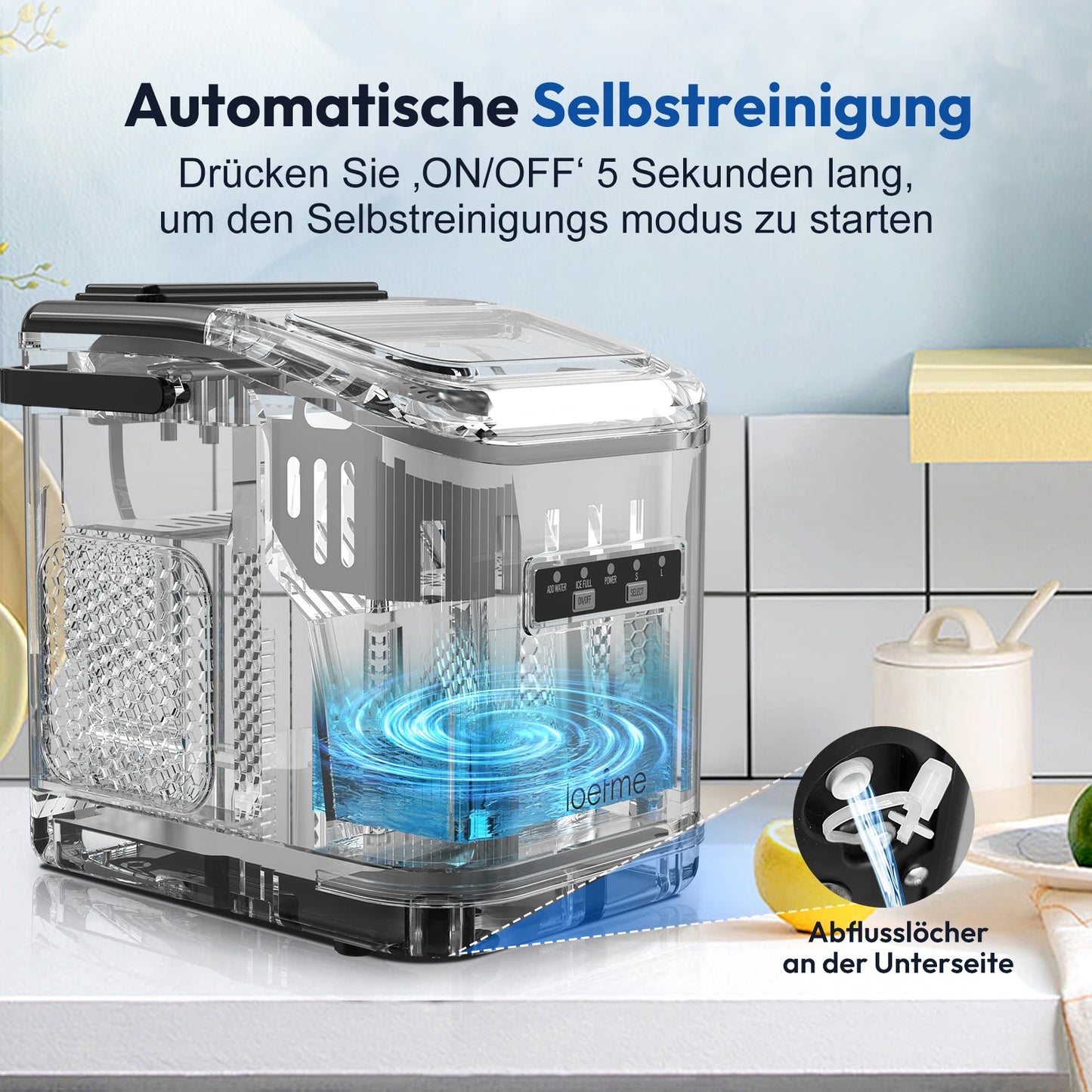 LOEFME Portable Ice Maker 12kg/24h 9 Ice Cubes in 6-13 Min LED Display with Adjustable Ice Size 1.4L Water Tank for Home