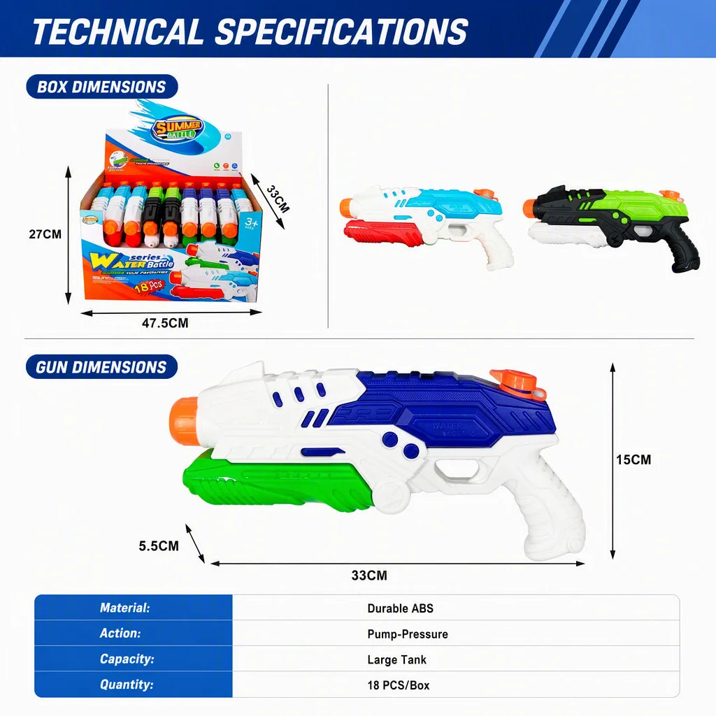 Pack of 2 - 33cm High Pressure Water Gun, Pumping Water Launcher for Children and Adults, Long Range Summer Toy for Beach and Pool, Water Battle Gift