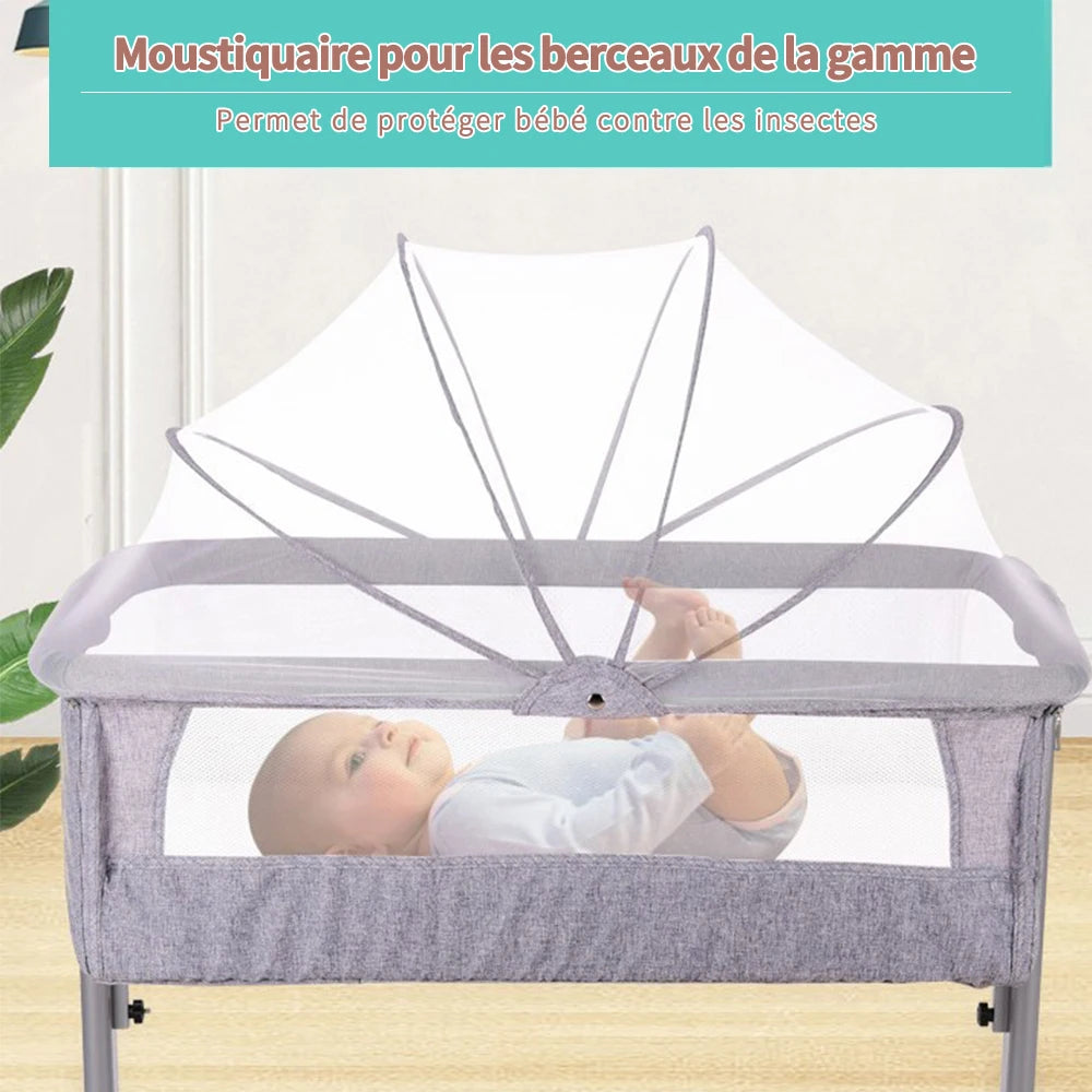 Baby bed, Cododo crib with mattress, baby extra bed, height adjustable, reclinable, Compatible with different beds, easy to install and carry, 6 months-9 kg, Gray