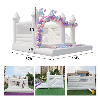 Newly 15ft  Inflatable Bounce House With Balloon Durable PVC White Jumping Castle with Slide, Ball Pit Bounce House For Party