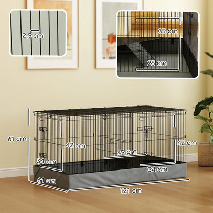 Large Metal Rabbit hamster Cage with Liner & Ramp, Indoor 2-Tier Bunny Habitat with Removable Base, Pet Cage for Rabbit, Guinea Pig, Small Animals