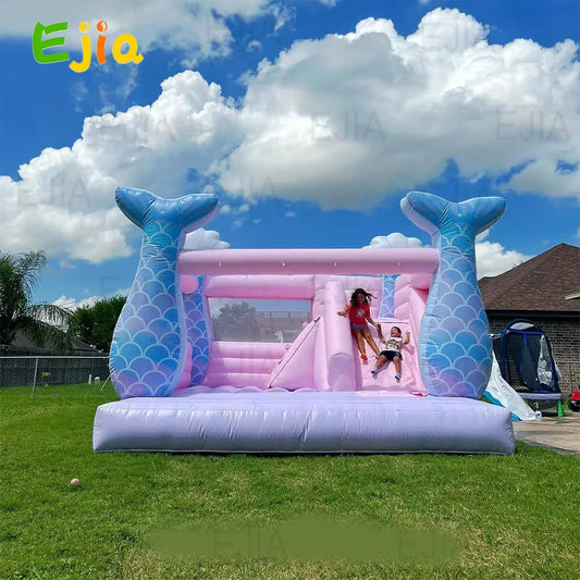 Girls 13ft Pastel Pink Inflatable Mermaid  Bounce House Combo Commercial Jumping Bouncy Castle Slide For Kids Party Rental