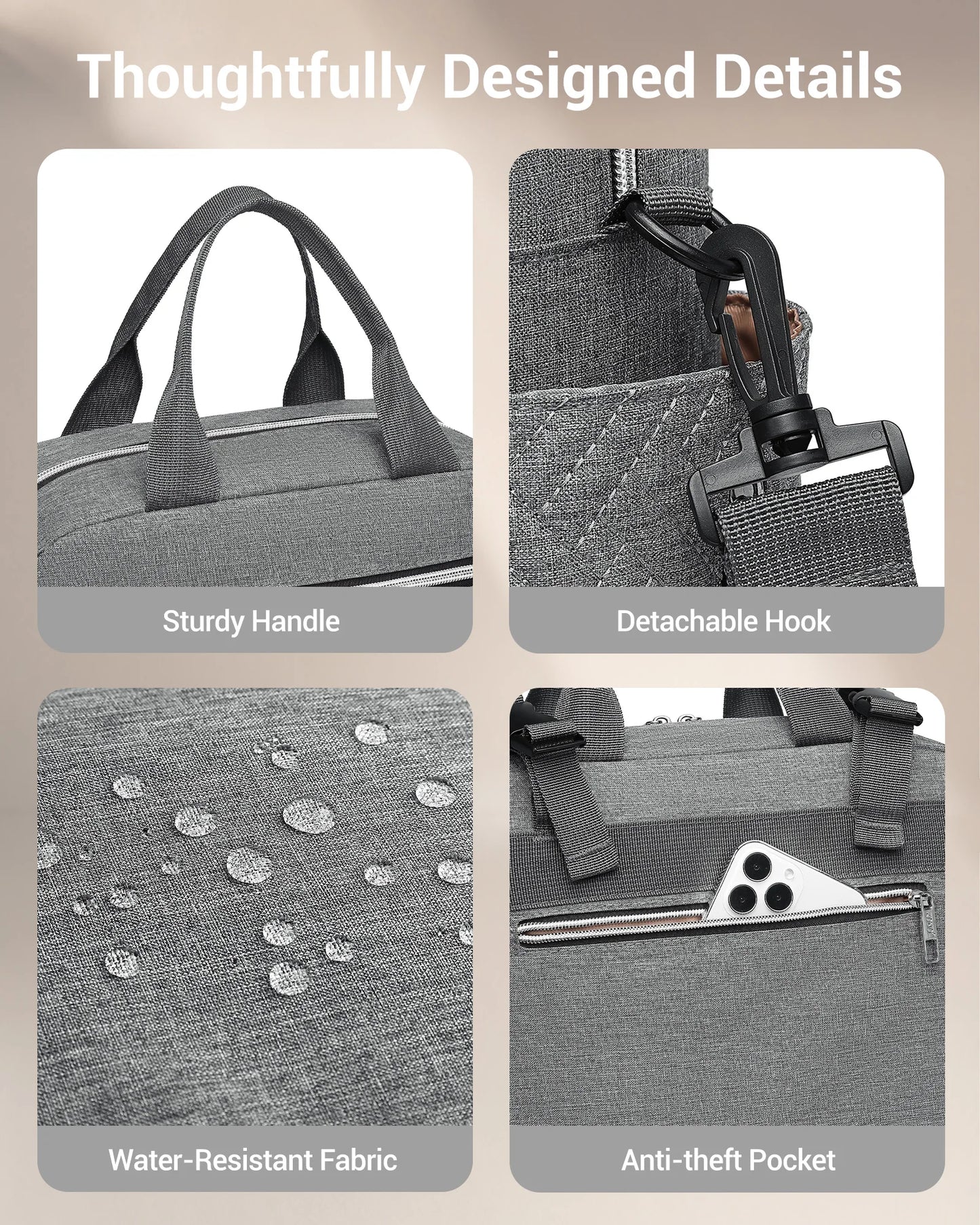 KONO Baby Diaper Bag, stylish and versatile for moms and dads, travel bag with insulated pockets for bottles and snacks