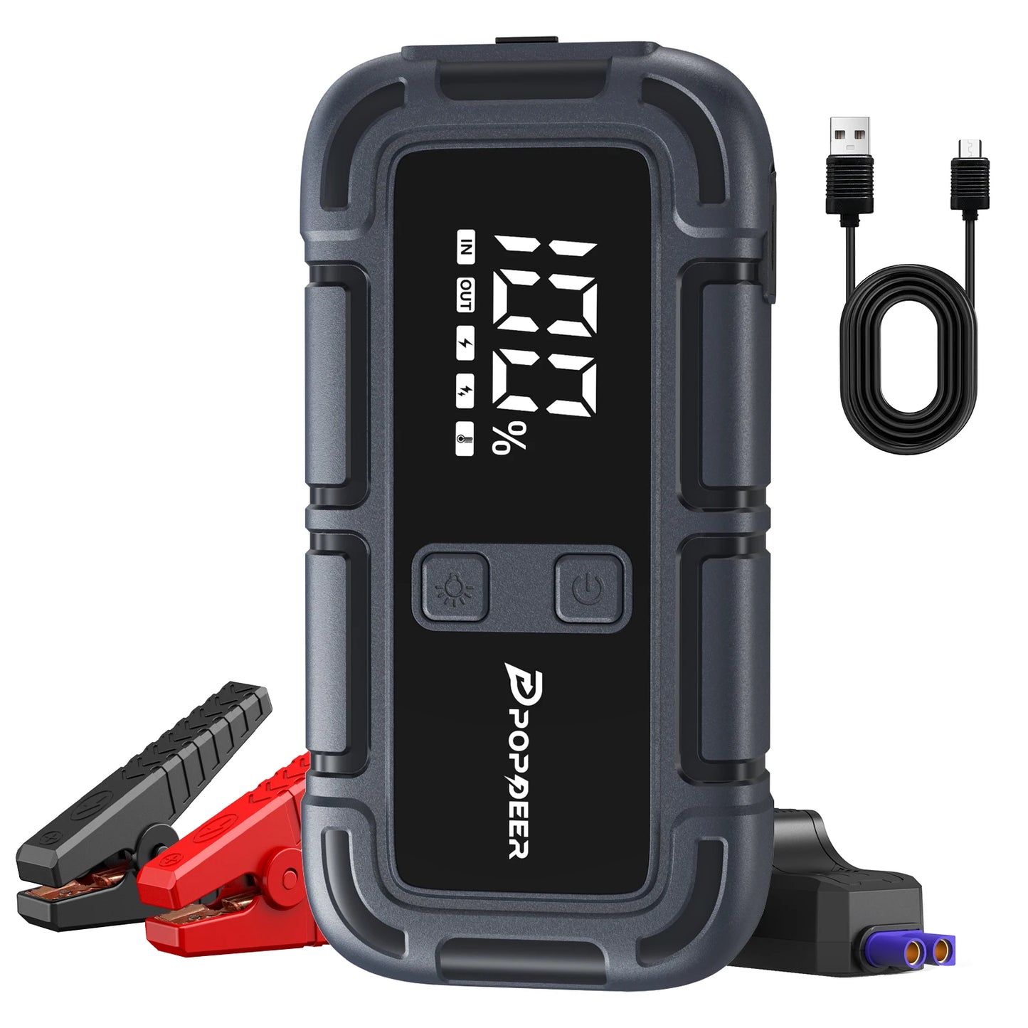 POPDEER PD-J06 4000A Jump Starter, 12V Car Battery Booster with LCD Display Dual USB for 10.0L Gas/8.0L Diesel Truck RV Boat