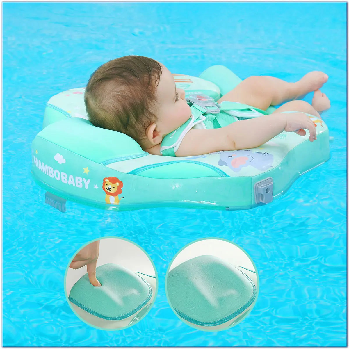 Mambobaby Animal Float Non-Inflatable Safe Solid Core Baby Swimming Buoy Water Trainer Infant Pool Floator Swim Ring with Canopy