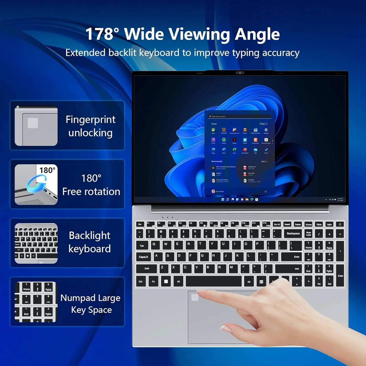 FUCHU 2026 Portable 15.6 Inch Fingerprint Unlock Backlit Keyboard Laptop Computers 16GB DDR3 RAM 512GB 1TB 2TB SSD Intel i3-6006U Notebook Windows 11 Pro Office Study Game PC Laptop