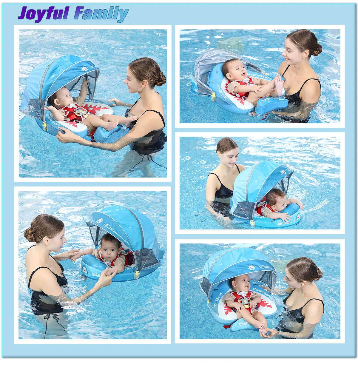 Mambobaby Float Safe Solid Core Comfort Skin-friendly Design with Canopy Baby Swimming Ring Toddler Pool Float Infant Water Ring