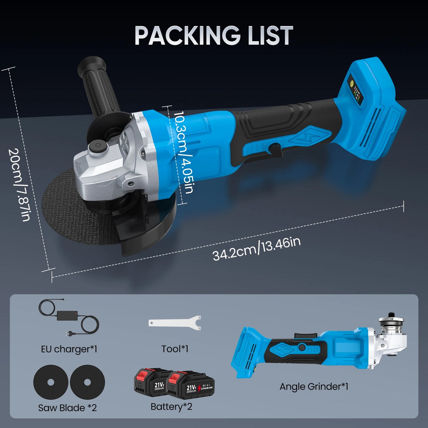 21V 125mm Brushless Angle Grinder 3-Speed Cordless Grinder Cutting Woodworking Electric Tool Suitable for Makita 21V Battery