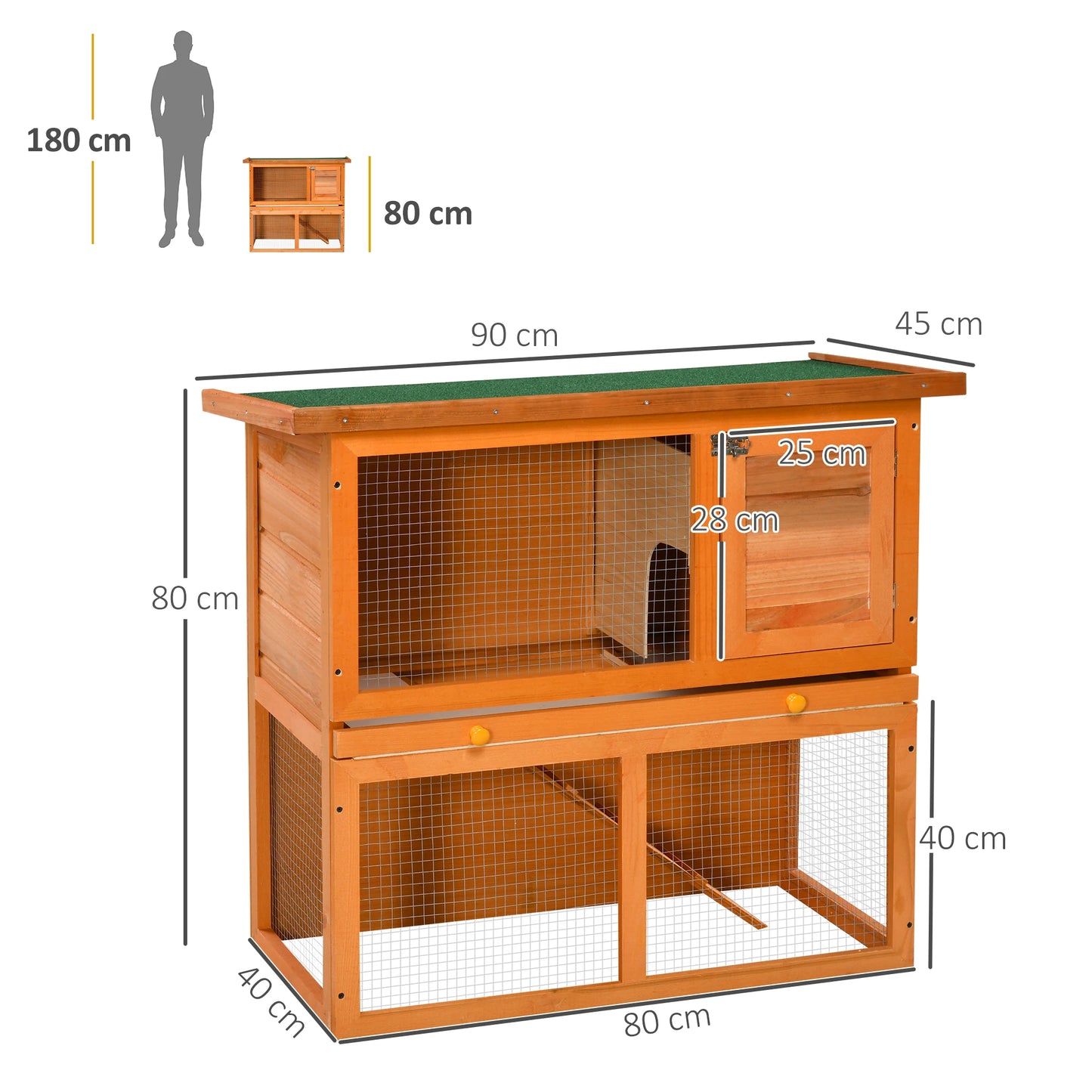 Rabbit Cage, 2-Tier Wooden Pet Hutch, Outdoor Bunny Cage with Removable Tray, Openable Roof & Lockable Doors for Small Animals with Easy Clean Tray