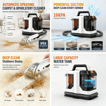 750W Automatic Spraying Smart Carpet & Upholstery Cleaner, Induction Fabric Stain Cleaning Machine for Sofa, Mats, Pet Stains, EU 220-240V