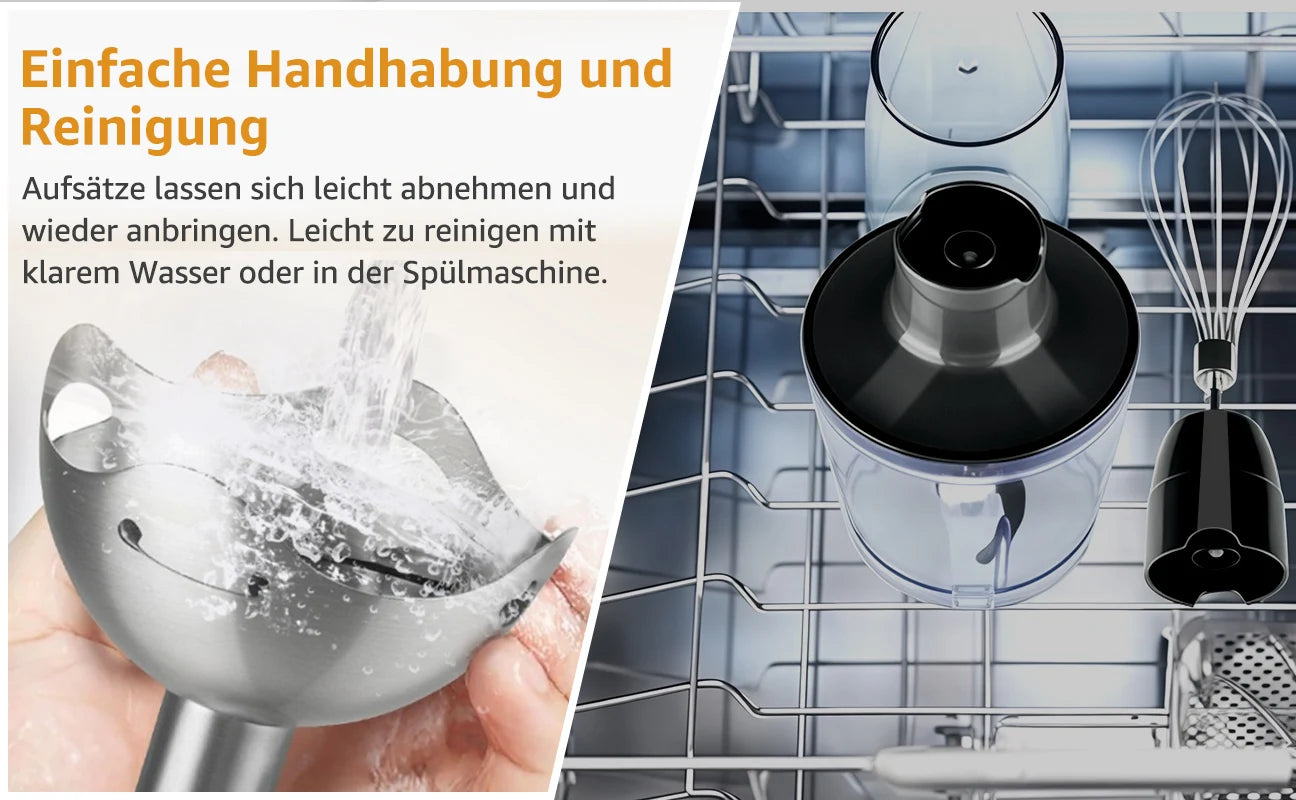 6 in 1 Handheld hand Immersion Blender - Stainless Steel Stick Blender with 5 Speed, Chopper, Whisk And Milk Frother