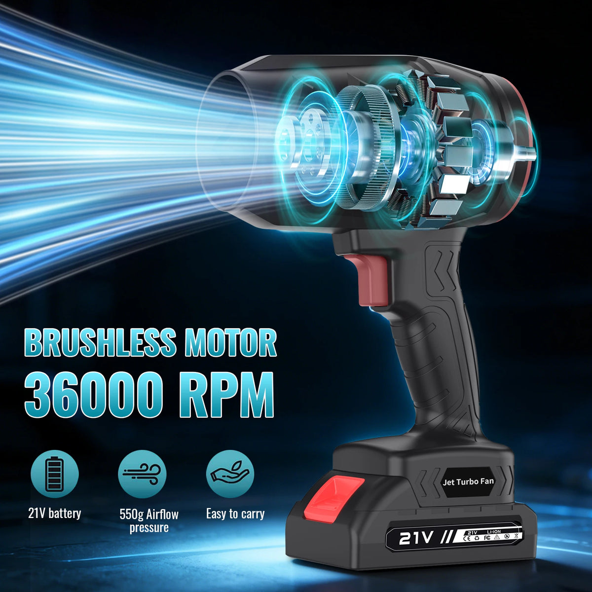 Electric Turbo Fan Blowers Dust Removal Air Blower Cordless Turbo Blower Jet Handheld Power Tools for 21V Makita Lithium Battery