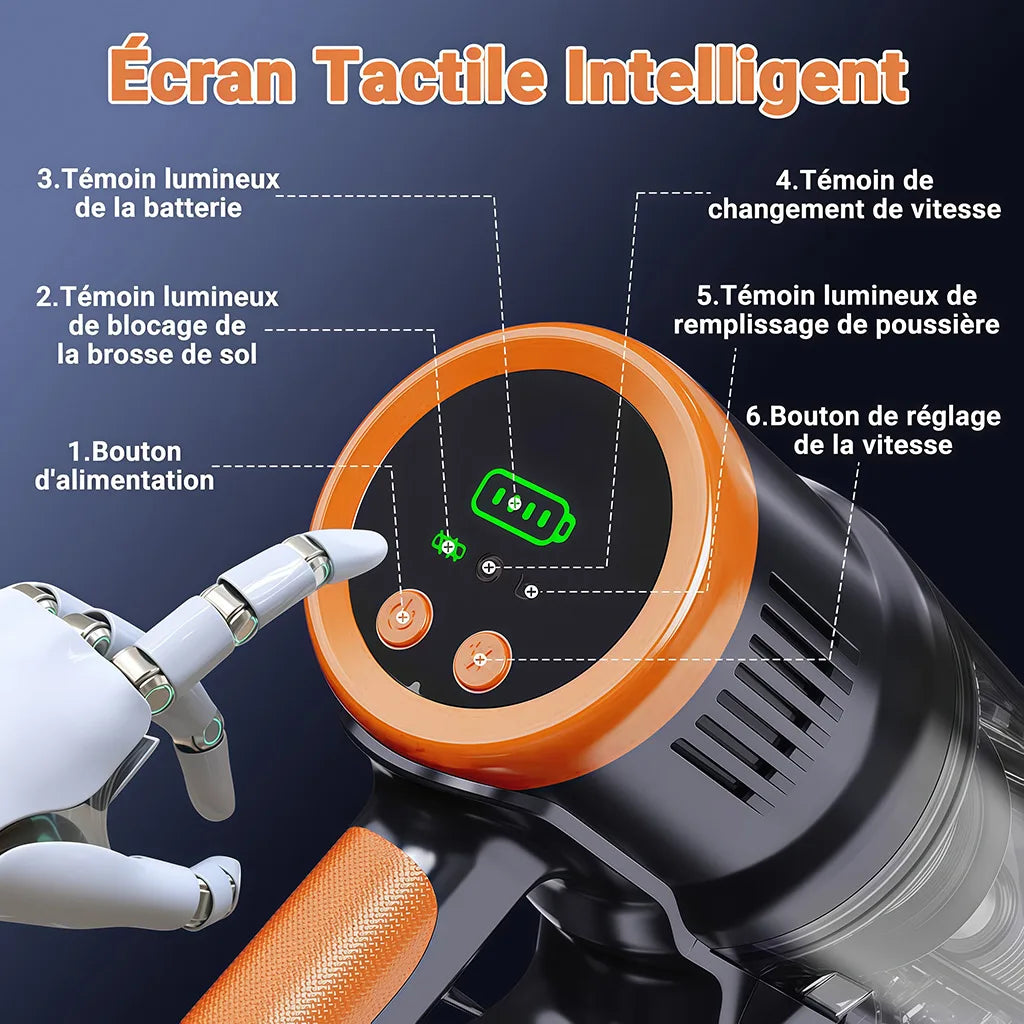Blossom DSV112A 550W Cordless Vacuum Cleaner, 45000Pa Powerful Suction, 55 Mins Runtime, Touchscreen Stick Vacuum for Pet Hair & Carpet