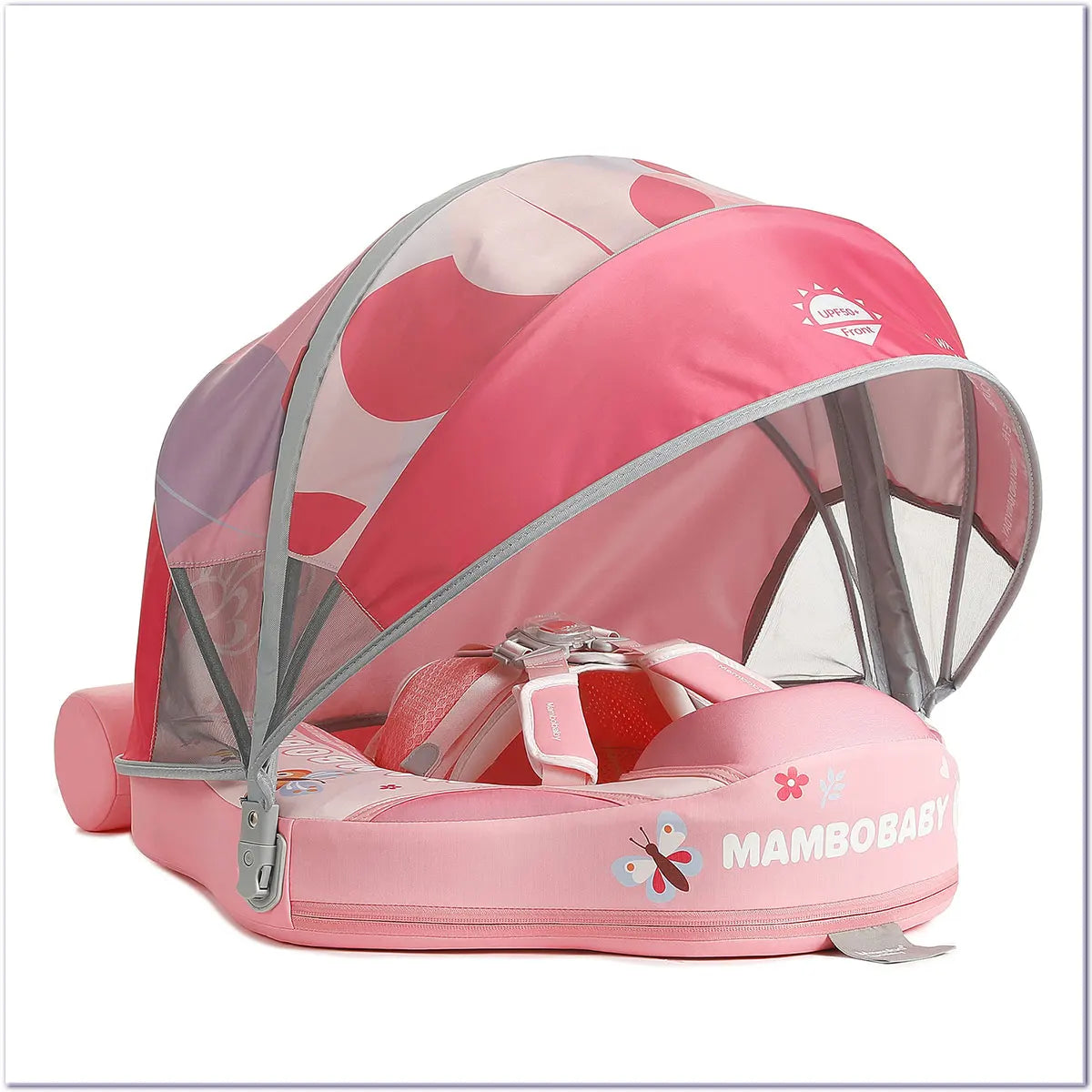 Mambobaby Animal Float Non-Inflatable Safe Solid Core Baby Swimming Buoy Water Trainer Infant Pool Floator Swim Ring with Canopy