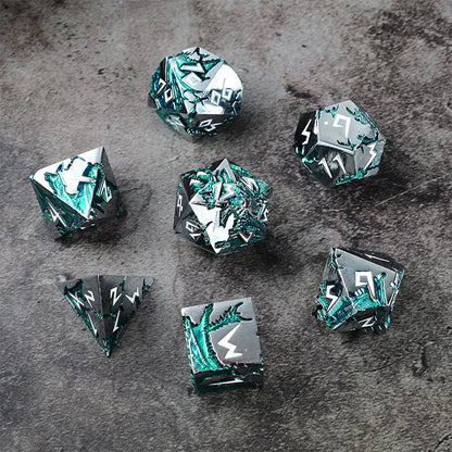 D&D kauliukai, 7 kauliukų metalinis DND kauliukų rinkinys, svertiniai metaliniai „Dungeons and Dragons“ kauliukai, daugiakampiai D ir D kauliukai, skirti vaidmenų žaidimui