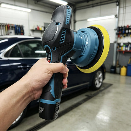 This 12V cordless electric polisher/Sander features 8 adjustable speeds and comes with a spare battery. It includes a sponge pad, dusting pad, and sandpaper. Suitable for car repair and detailing, polishing wood furniture sur