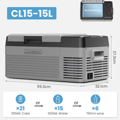 Alpicool CL15 15L Car Refrigerator 12V Compressor Fridge Mini Freezer 12/24V DC 100-240V AC Portable Cooler for Camping Travel