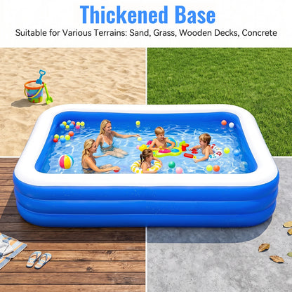 3M/2.6M Family Inflatable Rectangular Pool for Family Gatherings Parties Garden Leisure Durable PVC Outdoor Backyard Swimming Pool