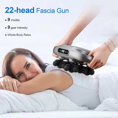 Massage Gun with 22 Massage Heads 9 Speed Modes Deep Tissue Percussion Massager High Frequency Muscle Massage Gun for Neck Shoulders Back Waist Legs Full Body Muscle Relaxation Fitness Recovery Pain Relief Quiet Portable Elec