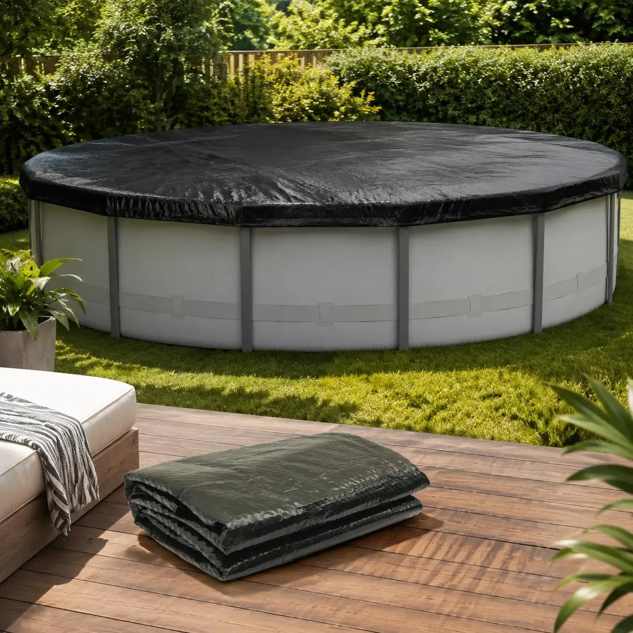 300CM Round Black PE Solar Pool Cover 110 Microns Bubble Heat Retaining Swimming Pool Cover Reduce Water Evaporation Outdoor Pool Thermal Blanket