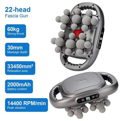 Massage Gun with 22 Massage Heads 9 Speed Modes Deep Tissue Percussion Massager High Frequency Muscle Massage Gun for Neck Shoulders Back Waist Legs Full Body Muscle Relaxation Fitness Recovery Pain Relief Quiet Portable Elec
