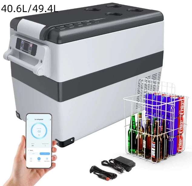 Car cooling box with compressor, 18/20/30.6/35/45/49.4L, with app, portable refrigerator 12V 24V 230V, camping refrigerator down to -20°C for cars and trucks