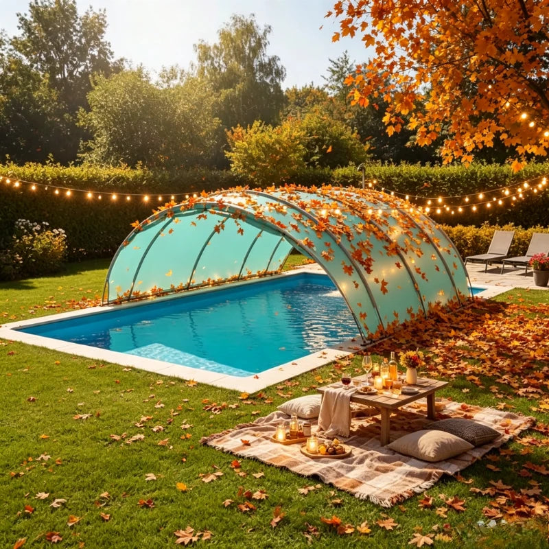 Blue Pool Dome 18×17×8.2 FT, Foldable Backyard Swimming Pool Shelter with UV-Resistant Cover, Summer Cooling & Water Protection for Garden