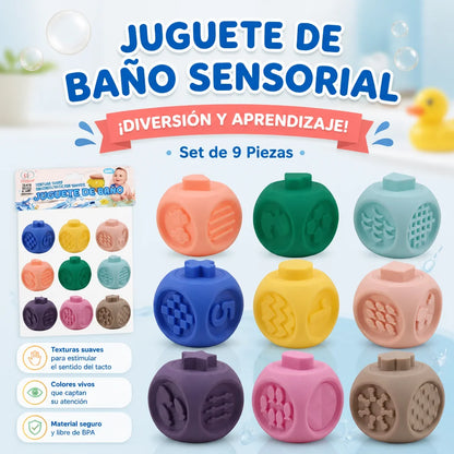 Silicone Sensory Blocks for Baby 9 Pcs - Montessori Bath Toy, Soft BPA-Free Teether, Number and Shape Learning, Early Educational Toy