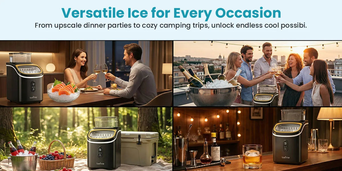 LOEFME Portable Ice Maker Machine 15kg/24h 6-13 Mins Quick Ice 16pcs Ice Cubes Countertop Ice Machine for Home Kitchen Party RV