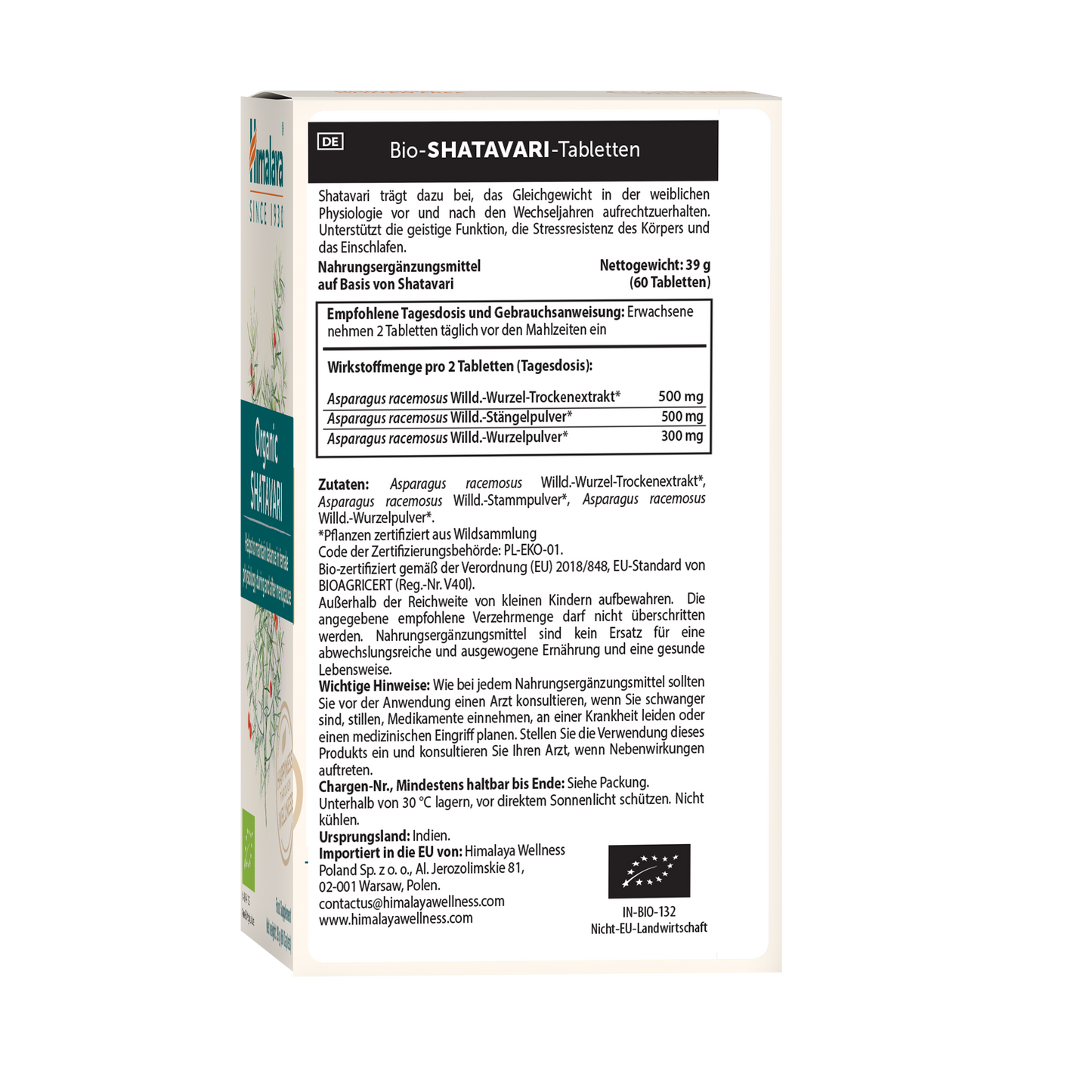 Himalaya Organic Shatavari 60 Tabletten