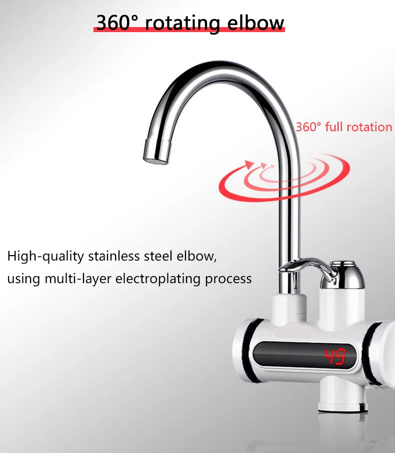 DMWD Electric Instant Hot Water Faucet Stainless Steel Water heater with LED Temperature Display Tankless Tap For Kitchen shower