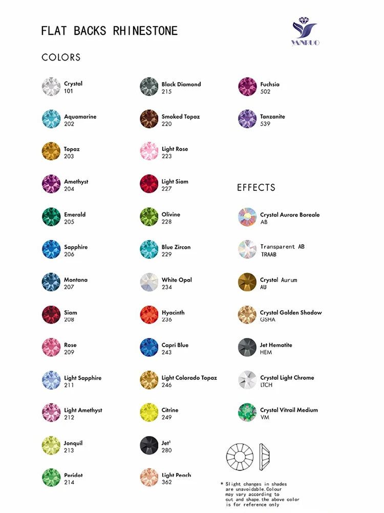 YANRUO 2058NoHF All Color SS16-SS30 Non Hot Fix Sewing Rhinestones Glass Crystal 3D Nail Art Rhinestones For Dress Clothes