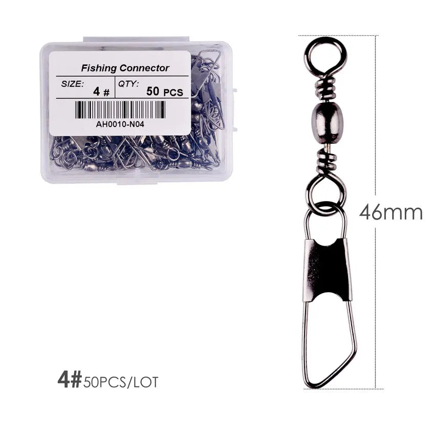 50Pcs/ Box Brass Barrel Fishing Swivel Solid Rings Fishing Pin Line Connector Fishhook with Interlock Snap Swivels Tackle Tool