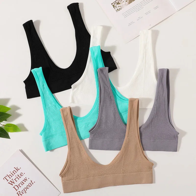 Women Push-Up Bra Small Cup Non-wire Bralette U-Neck Ribbed No-Pad Underwear Multiple Colors Crop Top Ladies Sexy Lingerie M-XL