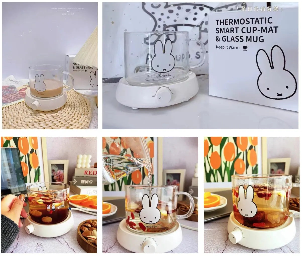 Miffy Cup Heater Coffee Mug Warmer Timer Heating Coaster Smart Thermostatic Heating Pad Hot Plate Hot Milk Coffee Cup Warmer