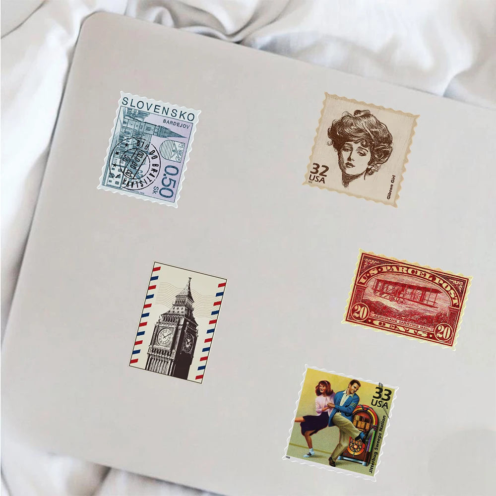 10/30/50pcs Vintage Retro Travel Stamp Stickers Scrapbook Phone Laptop Guitar Stationery DIY Waterproof Sticker Decals Kids Toy