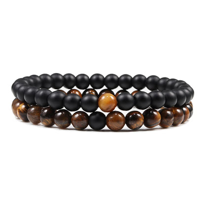 Hot Sale 2pcs/Set Couples Beaded Bracelets Tiger Eye Black Lava Natural Stone Beaded Bracelets Malachite Energy Elastic Jewelry