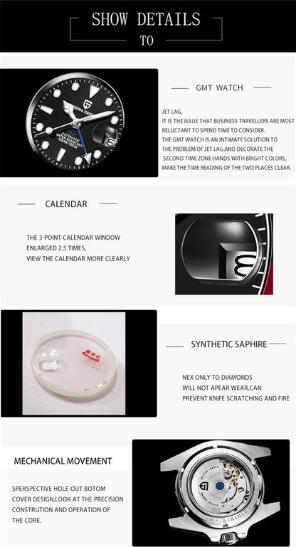 PAGANI DESIGN 2026 40MM Luxury Men GMT Automatic Machinery Watch Ceramic Bezel Jubilee Strap Sapphire Waterproof Watches for men
