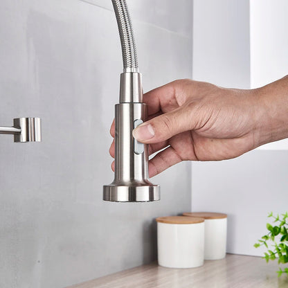 Kitchen Faucets Brush Brass Faucets for Kitchen Sink Single Lever Pull Out Spring Spout Mixers Tap Hot Cold Water Crane