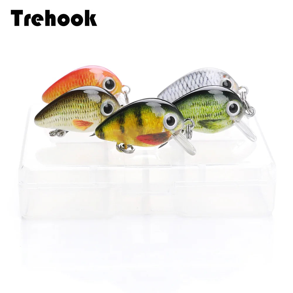 TREHOOK 5pcs 1.5g 3cm Mini Wobblers/Crankbait Fishing Lure Artificial Bait Hard Floating Wobbler for Fish Bass Fishing Tackle