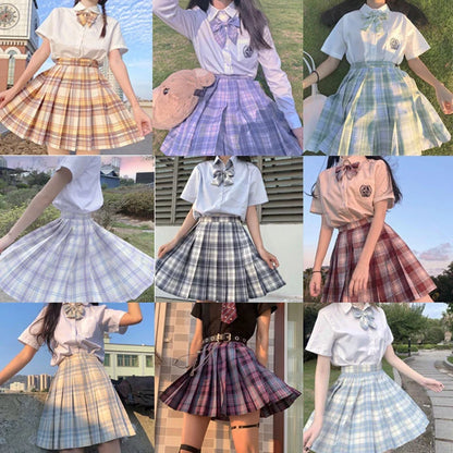 JMPRS Plaid Women Pleated Skirt Bow Knot Summer High Waist Preppy Girls Dance Mini Skirt Cute A Line Harajuku Sexy Japan Faldas